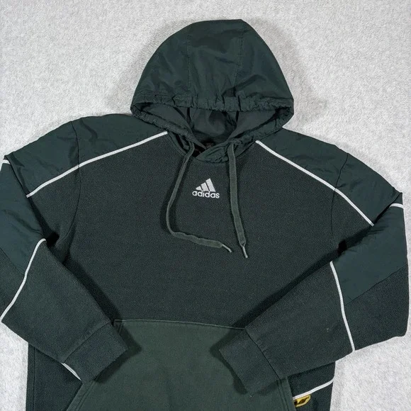 Adidas Hoodie Mens Large Green Fleece Pullover Embroidered Center Logo Sporty - Picture 2 of 7